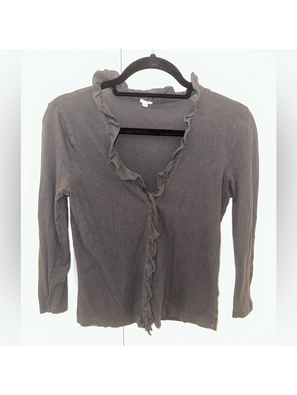 Vintage 2009 J.Crew Ruffle Front Cardigan Dark Gray XS